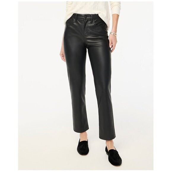 J. Crew Full Length Straight Leg Pants Faux Leather Black Size 28 - Picture 1 of 8